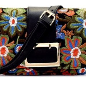 Flower Embroidery Buckle Shoulder Bag